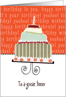 to a great sister, happy birthday, cake & candle card