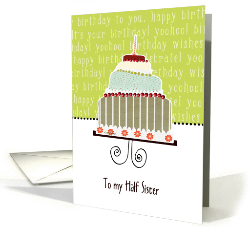to my half sister, happy birthday, cake & candle card (943053)