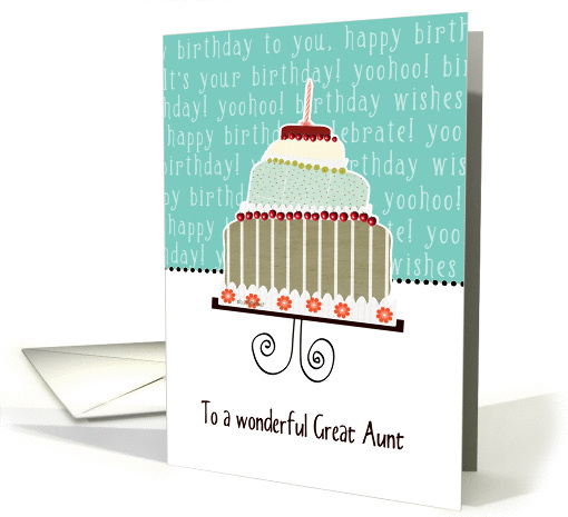 to my wonderful great aunt, happy birthday, cake & candle card