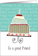 happy birthday to a great Friend, cake & candle card