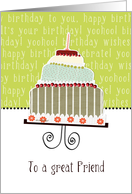 happy birthday to a great Friend, cake & candle card