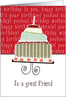 to a great Friend, happy birthday, cake & candle card
