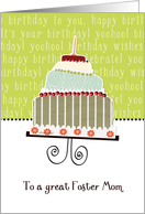 to a great foster mom, happy birthday, cake & candle card