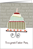 to a great foster mom, happy birthday, cake & candle card