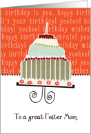 to a great foster mom, happy birthday, cake & candle card