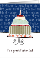 to a great foster dad, happy birthday, cake & candle card
