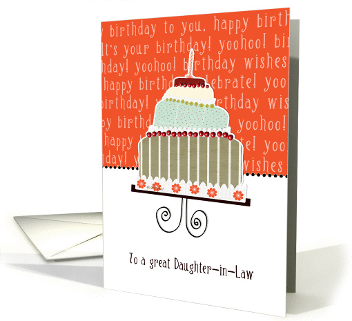 to a great daughter in law, happy birthday, cake & candle card