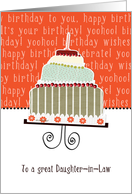 to a great daughter in law, happy birthday, cake & candle card