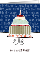 to a great cousin, happy birthday, cake & candle card