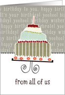 from all of us, happy birthday, cake & candle card