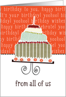 from all of us, business happy birthday card, cake & candle card