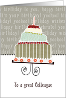 to my colleague, business happy birthday card, cake & candle card