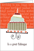 to my colleague, business happy birthday card, cake & candle card