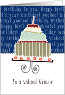 to a valued vendor, business happy birthday card, cake & candle card