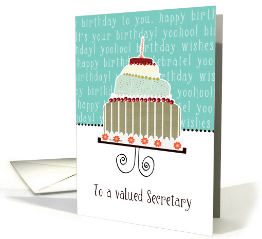 to a valued secretary, business happy birthday card, cake... (943959)