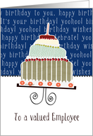 to a valued employee, business happy birthday card, cake & candle card