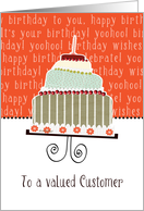 to a valued customer, business happy birthday card, cake & candle card