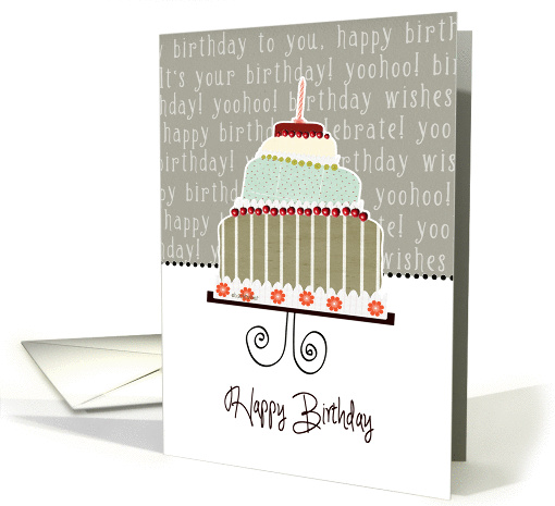 Happy birthday, cake, cherries & candle card (944159)