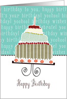 Happy birthday, cake, cherries & candle card