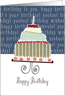 Happy birthday, cake, cherries & candle card