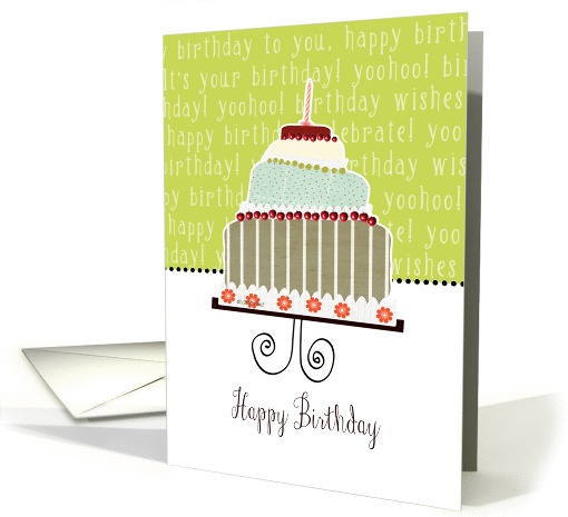 Happy birthday, cake, cherries & candle card (944162)