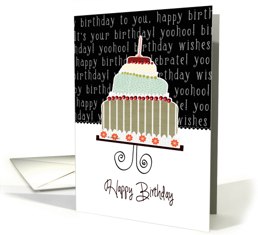 Happy birthday, cake, cherries & candle card (944163)