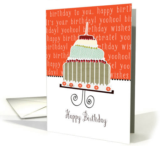 Happy birthday, cake, cherries & candle card (944164)