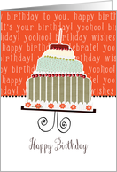 Happy birthday, cake, cherries & candle card