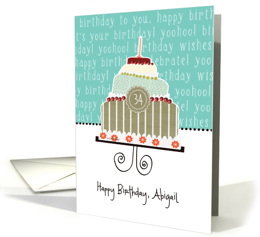 Happy birthday, Abigail, customizable birthday card, cake, card