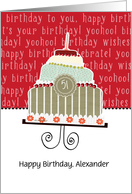 Happy birthday, Alexander, customizable birthday card, cake, card