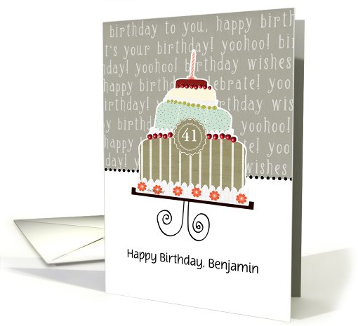 Happy birthday, Benjamin, customizable birthday card, cake, card