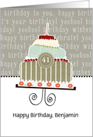 Happy birthday, Benjamin, customizable birthday card, cake, card