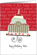 Happy birthday, Helen, customizable birthday card, cake, card