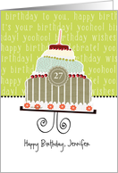 Happy birthday, Jennifer, customizable birthday card, cake, card