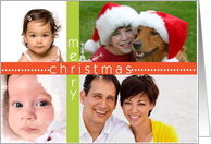 merry christmas, photo card, snowflake & red & green border card