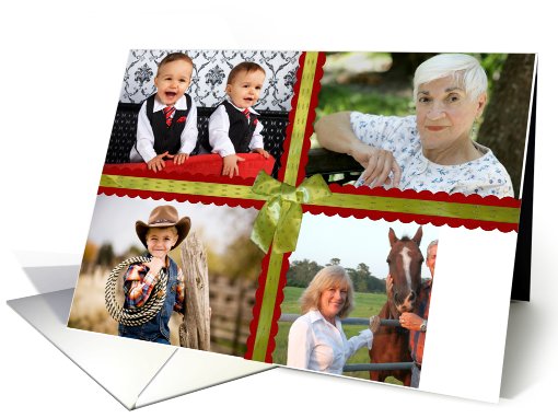 merry christmas, photo card, green ribbon & red border card (948671)