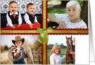 merry christmas, photo card, green ribbon & red border card