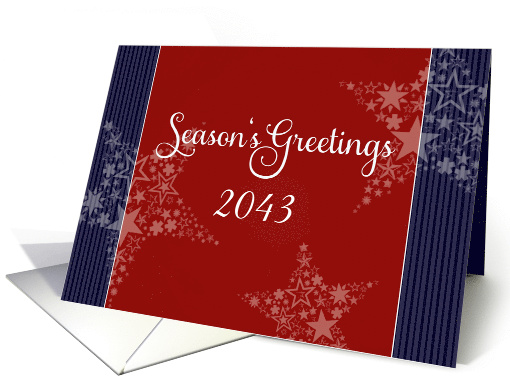 Season's Greetings, Year Customizable, patriotic red,white & blue card