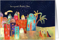 Merry Christmas to my foster son, nativity, oriental town card