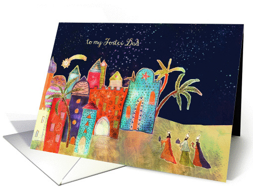 Merry Christmas to my foster dad, nativity, oriental town card