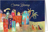 Christmas Blessings, three wise men, oriental town, Luke 2:11 card