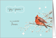 Merry Christmas to my fiance card, red cardinal, watercolor card
