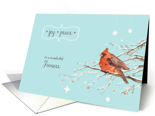 Merry Christmas to my fiancee card, red cardinal, watercolor card