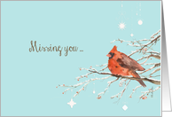 missing you at Christmas, red cardinal, watercolor painting card