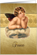 peace, Christmas card, Luke 2:14, scripture, cherub, gold effect card