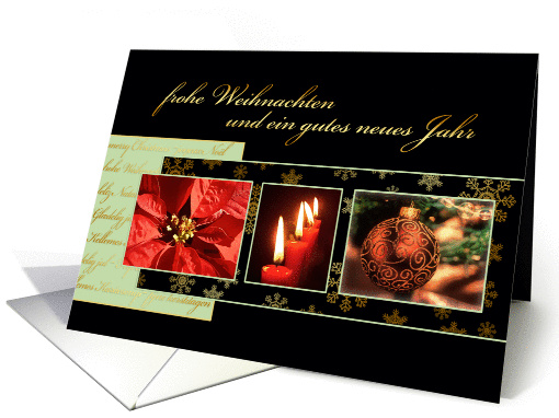 Merry Christmas in German, poinsettia, ornament, candles card (977009)