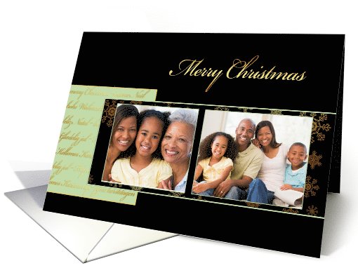 Merry Christmas, photo card, gold effect, black and green card