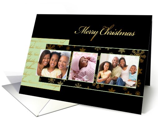 Merry Christmas, photo card, 3 photos, gold effect, black... (978069)