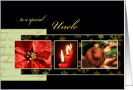 Merry Christmas to my uncle, poinsettia, ornament, gold effect card