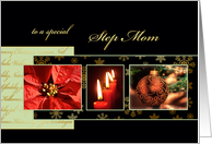 Merry Christmas to my step mom, poinsettia, ornament, gold effect card